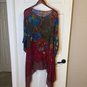 Johnny Was Red, Brown, and Blue Floral Tunic